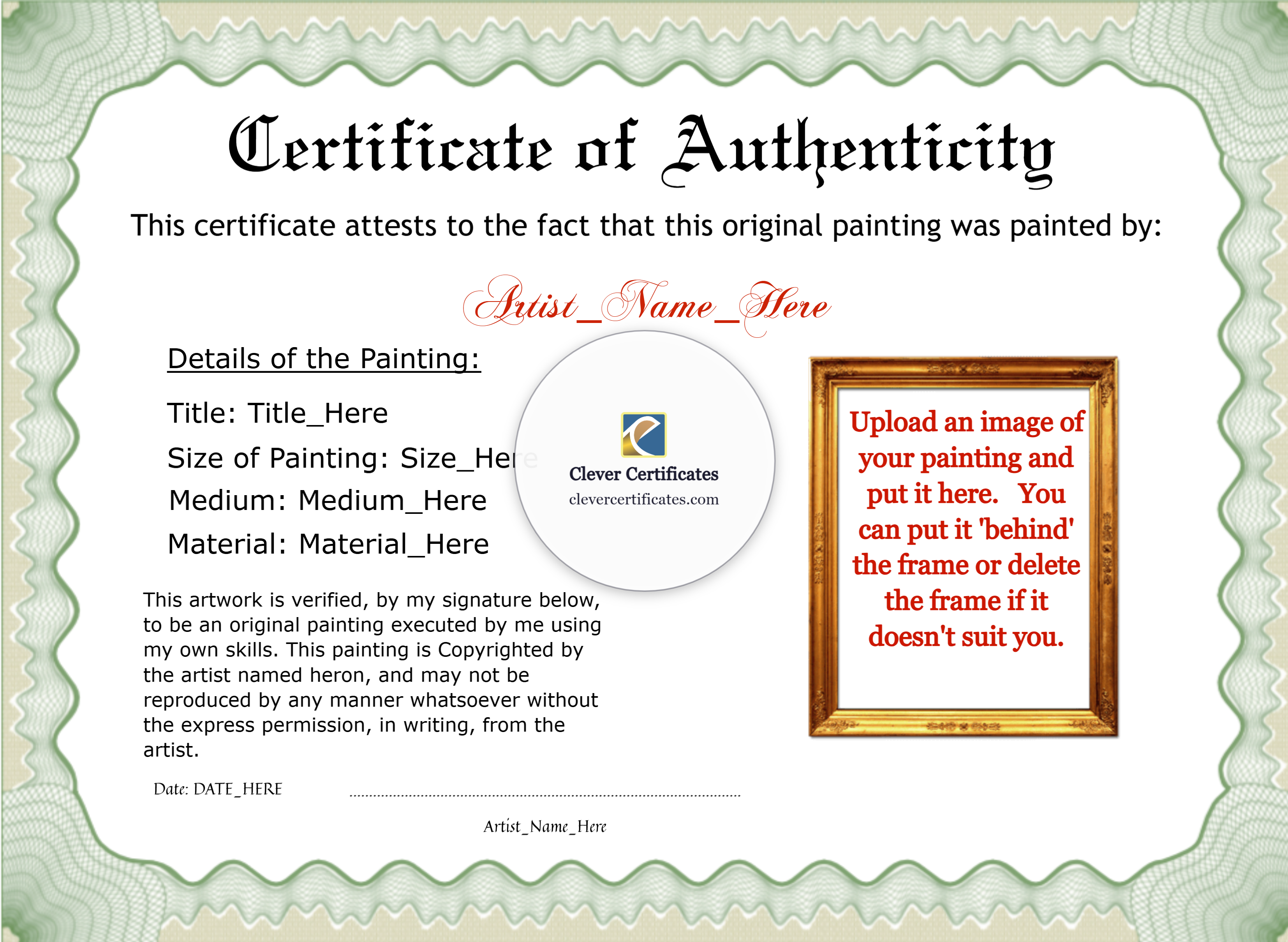 Certificate preview